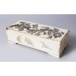 A JAPANESE MEIJI PERIOD CARVED IVORY & SHIBAYAMA MONKEY BOX & COVER, the lid decorated using