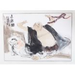 A GOOD CHINESE CONTEMPORARY ART INK & WATERCOLOUR BY ZHANG ZHIDONG " GREAT HAPPINESS" (1967), ink