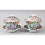A PAIR OF REPUBLIC PERIOD MILLEFLUER DECORATED PORCELAIN TEA CUP SETS, the bodys of the sets