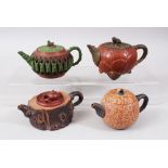 A MIXED LOT OF FOUR UNUSUAL 19TH / 20TH CENTURY CHINESE YIXING CLAY TEA POTS, consisting of five