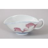 A GOOD JAPANESE MEIJI PERIOD BLUE & WHITE PORCELAIN SAUCE BOAT WITH KOI CARP, the sauce boat bearing