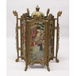 A LARGE 19TH CENTURY CHINESE GILT WOOD & REVERSE PAINTED GLASS LANTERN, with six reverse painted