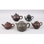 A MIXED LOT OF FIVE 19TH / 20TH CENTURY CHINESE YIXING CLAY TEA POTS, consisting of five clay Yixing