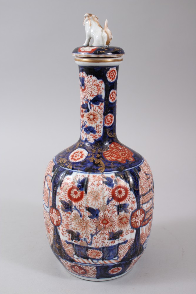 A JAPANESE MEIJI PERIOD FLUTED PORCELAIN IMARI BOTTLE VASE & COVER, then body of the vase with - Image 3 of 7