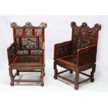 A PAIR OF 19TH CENTURY CHINESE CARVED & GILDED HARDWOOD ARM CHAIRS, the chairs with numerous