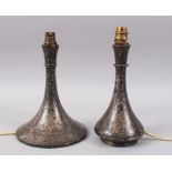 TWO 18TH-19TH CENTURY INLAID BIDRI LAMPS, 27cm high each.