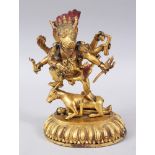 A GOOD 19TH CENTURY OR EARLIER SINO TIBETAN BRONZE YAMANTAKA BRONZE FIGURE, the lotus formed base