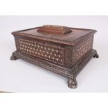 A GOOD ISLAMIC SPANISH BONE INLAID BOX, POSSIBLY 16TH CENTURY, with 18th Century feet, 43cm long,