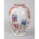 AN 18TH / 19TH CENTURY CHINESE MANDARIN FAMILLE ROSE PORCELAIN TEA CADDY, decorated with scenes of