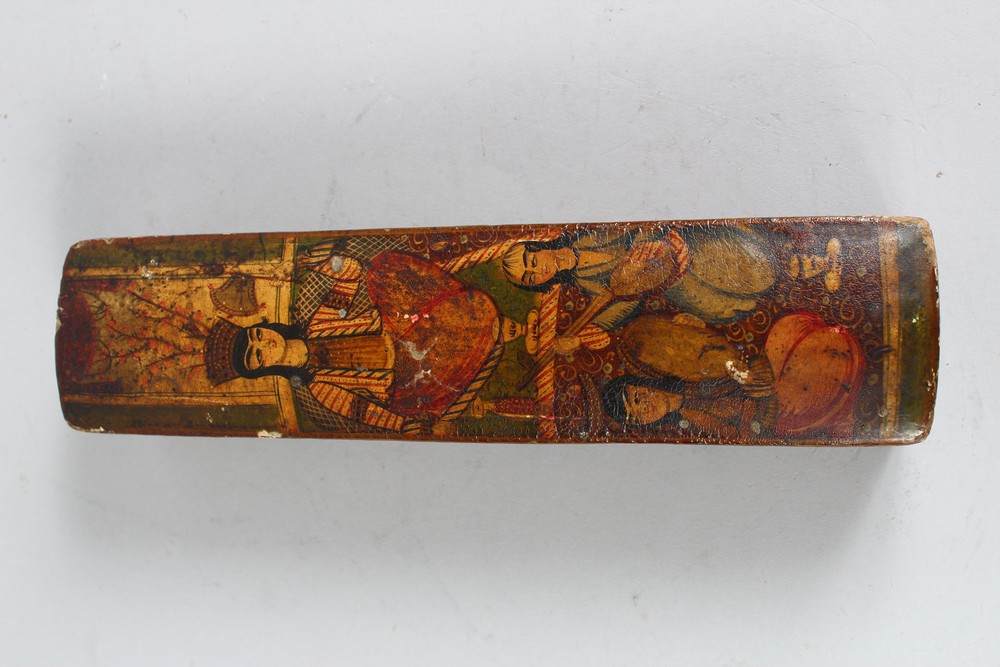 A GOOD PAIR OF LARGE QALAMDAN PAPIER MACHE PEN BOXES, 28cm long. - Image 4 of 7