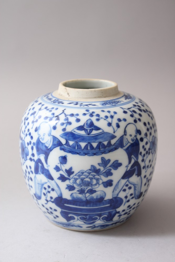 A 19TH CENTURY CHINESE BLUE & WHITE PORCELAIN GINGER JAR, decorated with scenes of boys, birds and - Image 3 of 7
