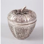 A GOOD 19TH / 20TH CENTURY CHINESE SILVER BOX & COVER / TEA CADDY IN THE FORM OF FRUIT, the box in