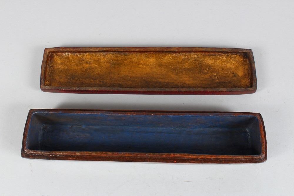 A GOOD PAIR OF LARGE QALAMDAN PAPIER MACHE PEN BOXES, 28cm long. - Image 3 of 7