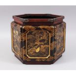 A LOVELY JAPANESE MEIJI PERIOD CARVED HARDWOOD AND LACQUER JARDINIERE / PLANTER, the carved hardwood