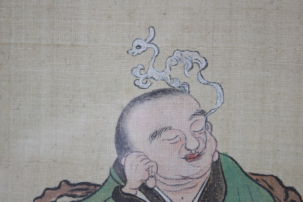 A PAIR OF 19TH CENTURY CHINESE PAINTINGS ON SILK / TEXTILE, each picture of a different seated - Image 3 of 6