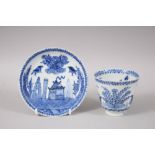 A CHINESE KANGXI BLUE & WHITE PORCELAIN WINE CUP & SAUCER, the interior of the cup decorated with