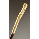 A GOOD EUROPEAN CARVED IVORY WALING STICK with Chinese carved scene. 3ft 1in long.