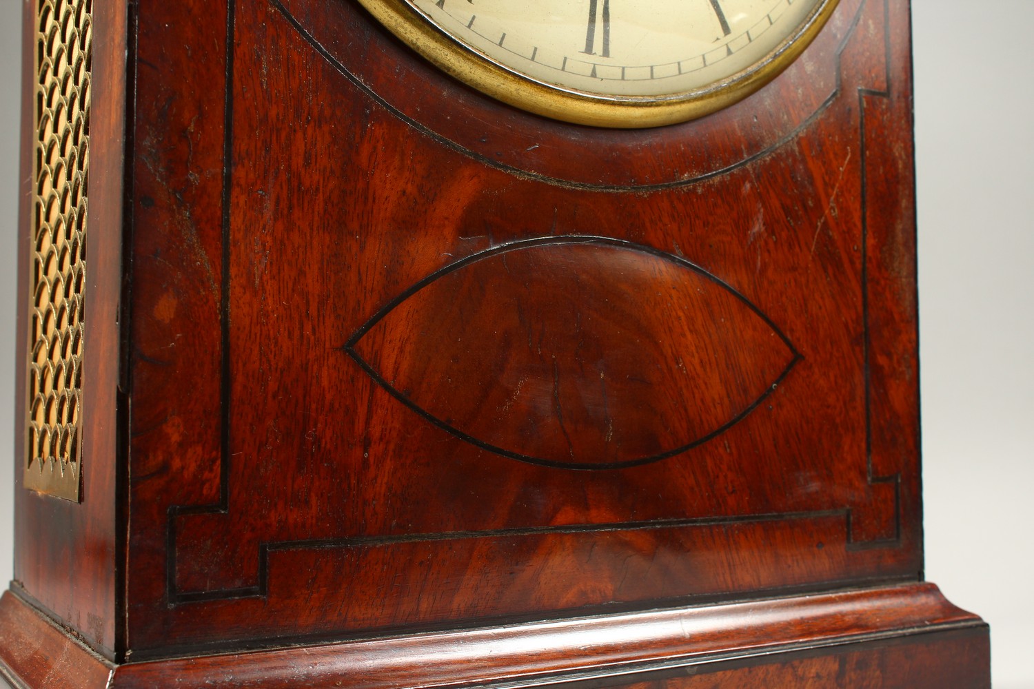 A REGENCY MAHOGANY BRACKET CLOCK, with domed top, brass grilled sides, lion ring handle, eight-day - Image 4 of 13