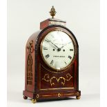 A REGENCY MAHOGANY BRASS INLAID MANTLE CLOCK BY CHARLES LEACH, 52 KING WILLIAM STREET, LONDON