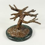 A 1987 ROYAL ACADAMY SUMMER EXHIBITION BRONZE of a tree on a marble oval base. See label on reverse.