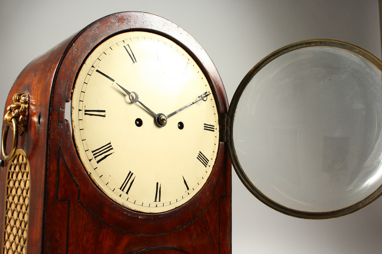 A REGENCY MAHOGANY BRACKET CLOCK, with domed top, brass grilled sides, lion ring handle, eight-day - Image 5 of 13