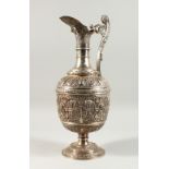 A SUPERB LARGE VICTORIAN SILVER CLARET JUG by STEPHEN SMITH of classical design, decorated with