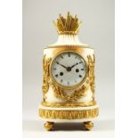 A 19TH CENTURY FRENCH ORMOLU AND MARBLE MANTLE CLOCK, with eight day movement striking on a bell,