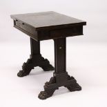 AN UNUSUAL 19TH CENTURY MAHOGANY DRAWLEAF TABLE, with a rectangular top, drawer to one end, on plain