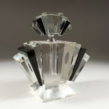 A LARGE ART DECO DESIGN BLACK AND CRYSTAL SCENT BOTTLE AND STOPPER. 23cms high x 18cms wide.