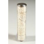 A GOOD VICTORIAN ENGRAVED SILVER DOUBLE ENDED SCENT BOTTLE, one for scent with a glass stopper,
