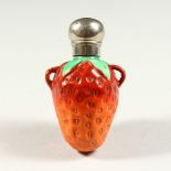 A SMALL NOVELTY STRAWBERRY SHAPED SCENT BOTTLE with screw off top. 6cms high.