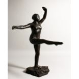 AFTER EDGAR DEGAS (1934-1917) FRENCH. A LARGE BRONZE OF A DANCER in ballet pose. Signed Degas.