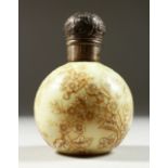 A GOOD WEBB'S "IVORY" PORCELAIN GLOBULAR SCENT BOTTLE with leaves and flowers in relief, with