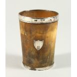 A GEORGE III SCOTTISH PROVINCIAL SILVER MOUNTED HORN BEAKER 1785-1795. Maker P. ABD. See page 534