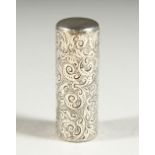 A GOOD VICTORIAN SILVER SCENT BOTTLE engraved with scrolls, with glass stopper. Birmingham 1897.