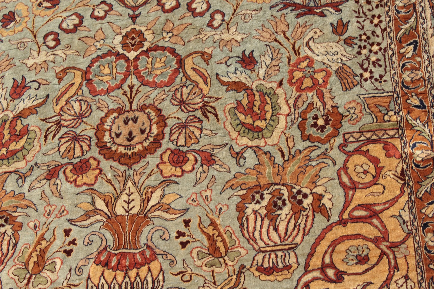 A FINE TURKISH SILK RUG with allover pattern of birds and flowers. 6ft 10ins x 4ft 3ins. - Image 3 of 17