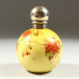 A VERY GOOD WEBB'S YELLOW PORCELAIN GLOBULAR SCENT BOTTLE by SAMPSON MORDAN with screw off silver