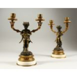 A PAIR OF 19TH CENTURY ORMOLU AND MARBLE TWIN BRANCH CANDELABRA, the naturalistic candle branches