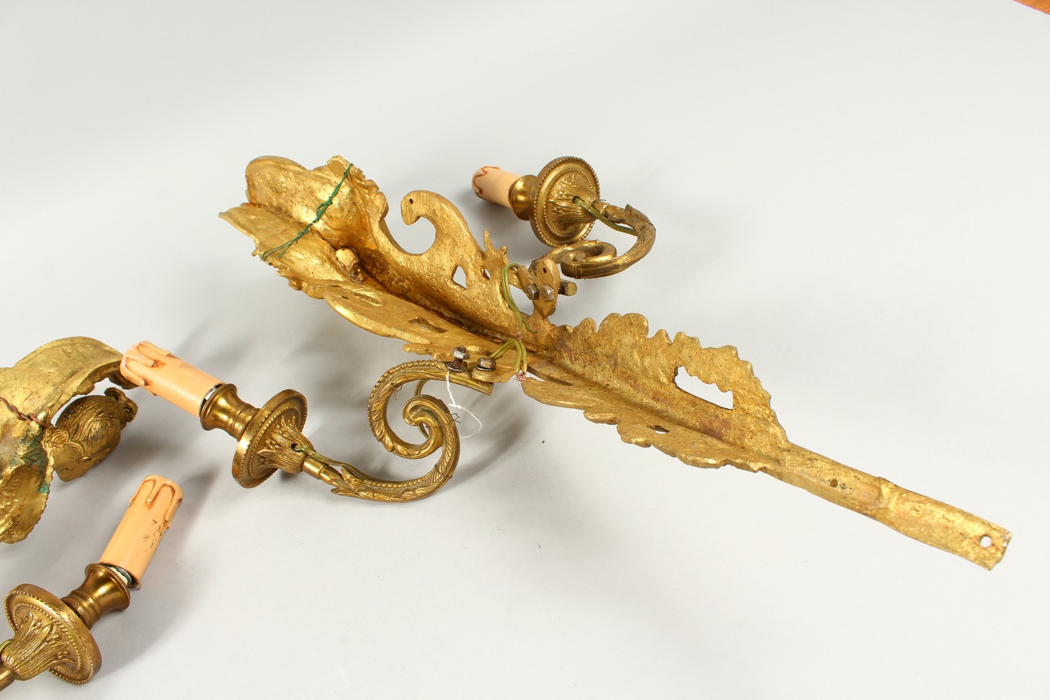 A GOOD PAIR OF LOUIS XVITH DESIGN ORMOLU TWO BRANCH WALL LIGHTS with female caryatid figures and - Image 7 of 8