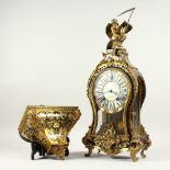 A GOOD 18TH CENTURY FRENCH BOULLE CLOCK ON A BRACKET BY CHARLES BEAUVILLAIN, PARIS, with blue and