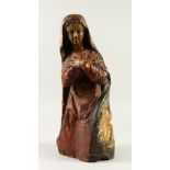 A 17TH - 18TH CENTURY ITALIAN CARVED, GILDED AND PAINTED MADONNA. 46cm high.