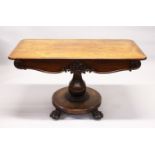 A VICTORIAN ROSEWOOD CENTRE TABLE,with rounded rectangular top, two frieze drawers, baluster