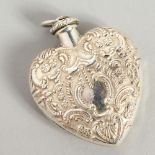 A HEART SHAPED SILVER SCENT BOTTLE AND STOPPER on a chain. 3cms wide.