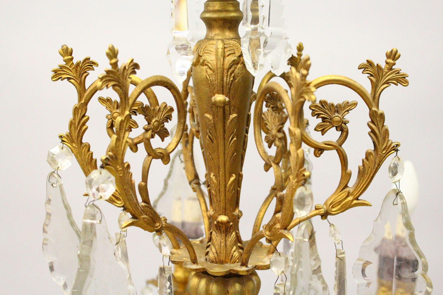 A LARGE LOUIS XVITH DESIGN GILT METAL EIGHT BRANCH CHANDELIER with over 200 cut crystal drops. - Image 3 of 12