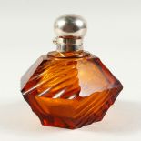 A HEXAGONAL AMBER TINTED SCENT BOTTLE AND COVER. Maker J. D. & S. 10cms high.