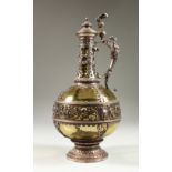 A GOOD W.M.F. GREEN TINTED CLARET JUG with classical mount and female handles. 13ins high.