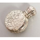 A GOOD VICTORIAN CIRCULAR ENGRAVED SILVER SCENT BOTTLE with plain cut glass stopper. Birmingham