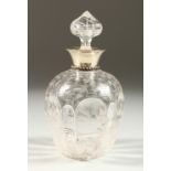 A SUPERB EDWARD VII CUT CRYSTAL INTAGLIO SCENT BOTTLE AND STOPPER with silver band. London 1904.
