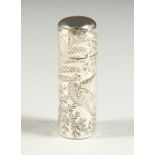 A GOOD VICTORIAN SILVER SCENT BOTTLE engraved with a bird and foliage, with frosted glass stopper.