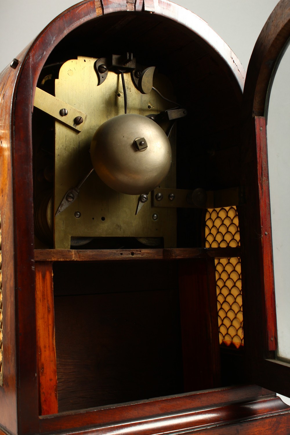 A REGENCY MAHOGANY BRACKET CLOCK, with domed top, brass grilled sides, lion ring handle, eight-day - Image 9 of 13